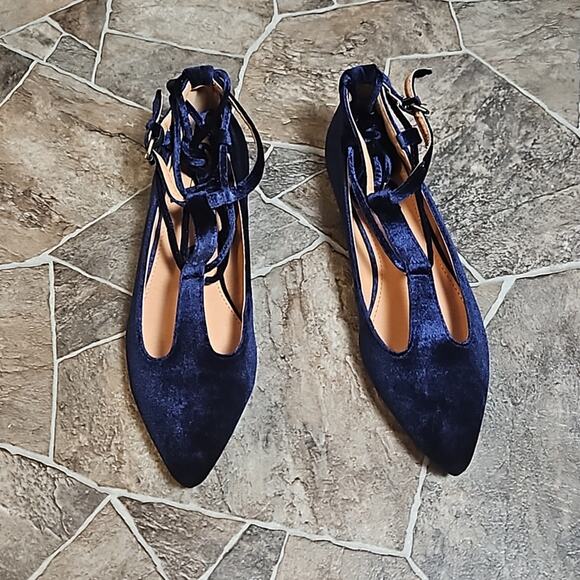 New in Box Yoki Urban-80 Velvet Lace Up Flats Sz 8.5 Navy - Picture 5 of 9